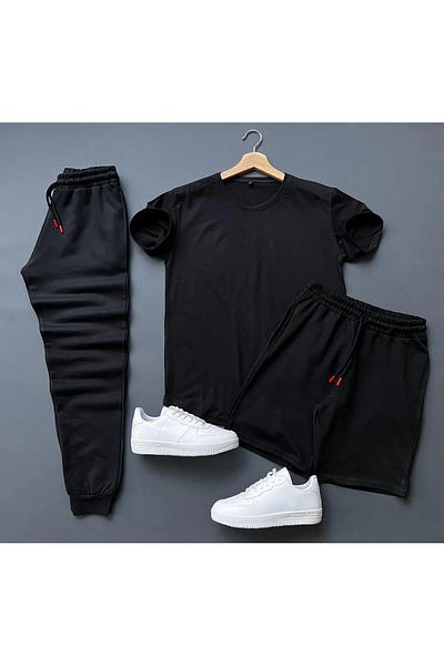 Hunors Sportswear & Company 3 részes uniszex kombináció, mosolynyomásos póló, rövidnadrág és melegítőnadrág kombináció