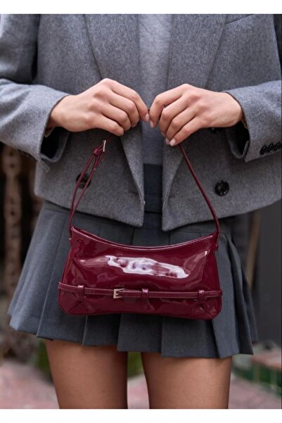 Starpink Curea Detaliată Baguette Piele Lacuită Geantă De Umăr De Damă Roșu C...