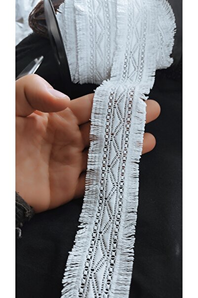 DUAYEN güpür dantel kar beyaz halı çift saçaklı desen 1 metre