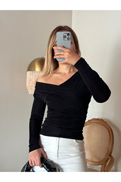 Butik Buzy kumaş siyah bluz