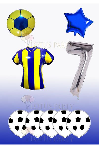 LOTUS PARTY Yellow Navy Blue Football Themed Birthday Set - Yellow Navy Blue Jersey Foil Balloon - 7 Year Old Foil Balloon