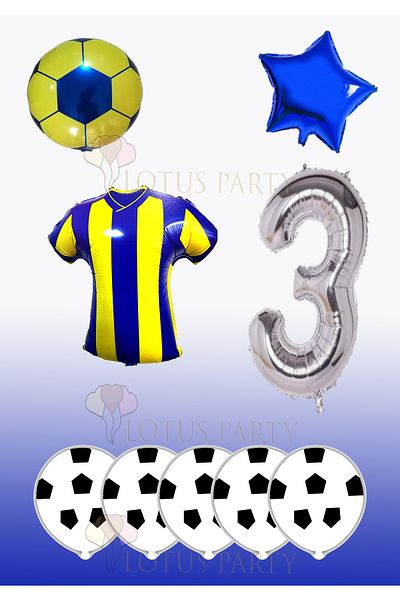 LOTUS PARTY Σετ γενεθλίων με θέμα το κίτρινο Navy Blue Football - Κίτρινο Navy Blue Foil Balloon - Μπαλόνι Foil Age 3