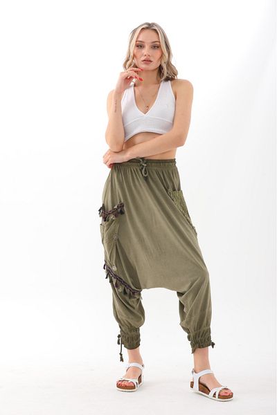 AYASOFYA OTANTIK Women's Khaki Ethnic Authentic Sequined Shalwar Trousers