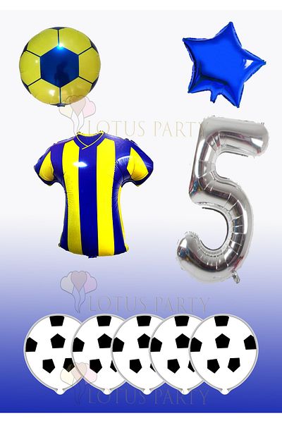 LOTUS PARTY Σετ γενεθλίων με θέμα το κίτρινο Navy Blue Football - Κίτρινο Navy Blue Foil Balloon - Μπαλόνι Foil Age 5