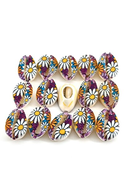 Selvi Konsept Doğal Deniz Kabuğu Tazı Boncuğu Renkli Papatya İşlemeli 8 Adet