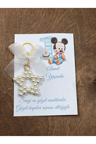 Denseden 25 Pieces Newborn Baby Favors Mawlid Birthday Gift Star Pearl Keychain