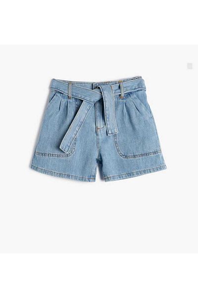 OliveYouMom Denim Shorts with Belt Detail Pockets Soft Elastic Waist