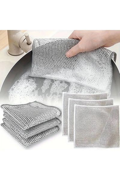 AKCAKESE 3 Pieces of Anti-Scratch Cloth Wire Dishcloth, Difficult Dirt Cloth, Kitchen Bathroom Cloth