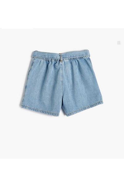 OliveYouMom Denim Shorts with Belt Detail Pockets Soft Elastic Waist
