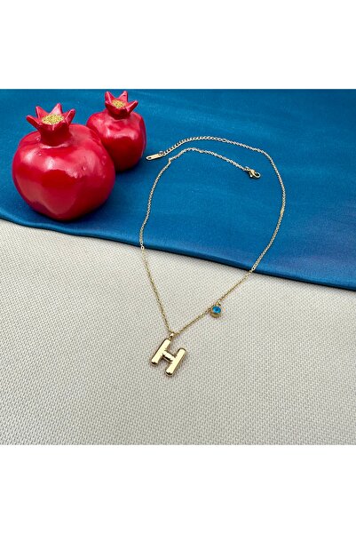 Opia Takı & Aksesuar Women's Steel Balloon Letter Evil Eye Beaded Necklace