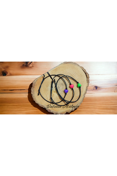 Butenin Atölyesi 3-Piece Heart-figure Black String Lucky Bracelet, Adjustable Cord