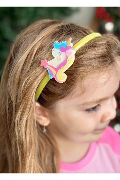 QUEEN AKSESUAR 3d süslü sevimli unicorn at kaymaz taraklı taç kadın çocuk tacı figürlü sarı