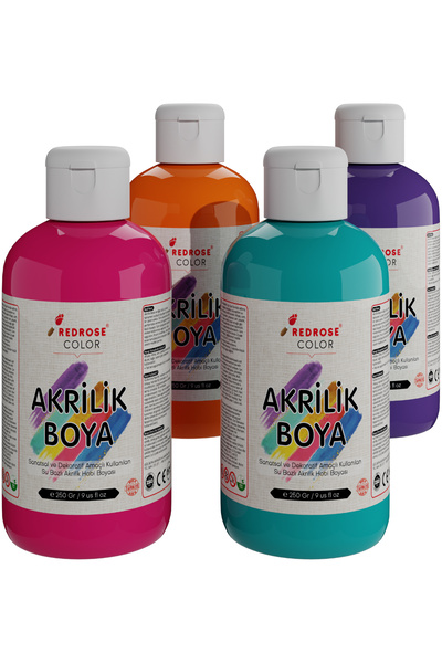 REDROSE COLOR Ara Renkler Akrilik Boya Seti, 4'lü Set 4x250gr Dekoratif Hobi ...