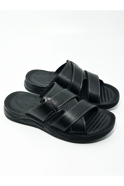 ZSHOES Men's Leather Black/Tan 40-45 Orthopedic Slippers