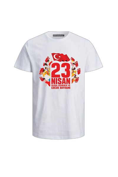 Efendioğlu Design 23 April Printed and Autographed White Cotton T-Shirt for Kids