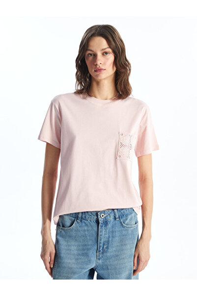 LC Waikiki Γυναικείο μπλουζάκι με κοντό μανίκι με κέντημα με λαιμόκοψη