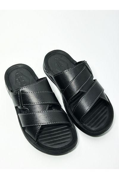 ZSHOES Men's Leather Black/Tan 40-45 Orthopedic Slippers