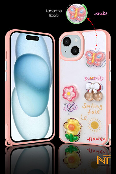 Nezih Case Apple Iphone 13 Uyumlu Kabartmalı Figürlü Trend Simli Şık Kapak Kılıf