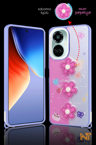 Nezih Case Tecno Camon 19 Pro Uyumlu Kabartmalı Figürlü Trend Simli Şık Kapak...