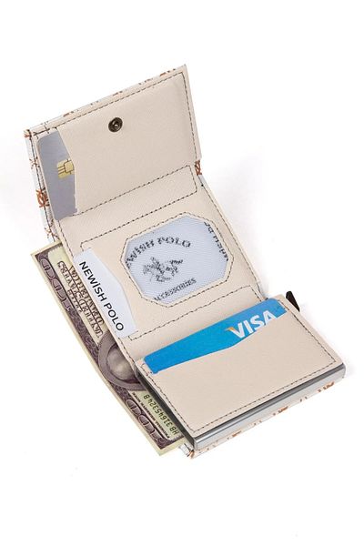 tuldar White Rfid Card Gift Card Holder Wallet with Automatic Shooting Protective Mechanism Paper Money Compartment