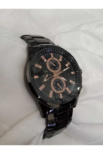 Brality Waterproof - Steel Band Men's Watch- Black Color - Numbers Copper Line- Black Dial- 6002