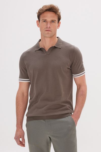 ALTINYILDIZ CLASSICS Men's Khaki Standard Fit Regular Cut 100% Cotton Polo Collar Knitwear T-Shirt