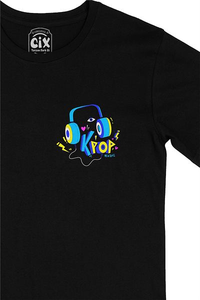 Cix K Pop Music Μαύρο T-Shirt με σχέδιο λογότυπου τσέπης