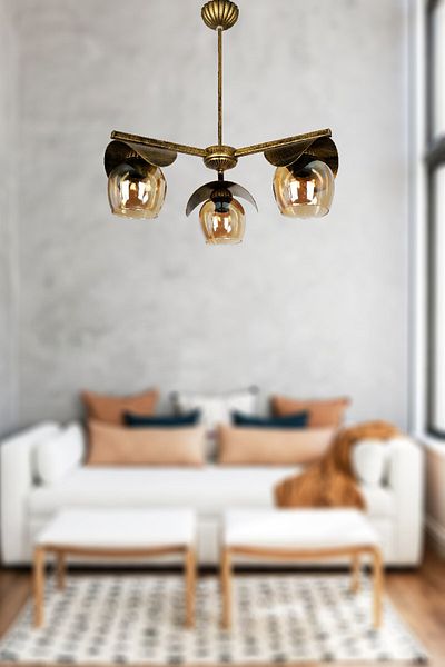 VENON LIGHTING NERGİZ - Set of 3 Black and Yellow Patina Chandelier