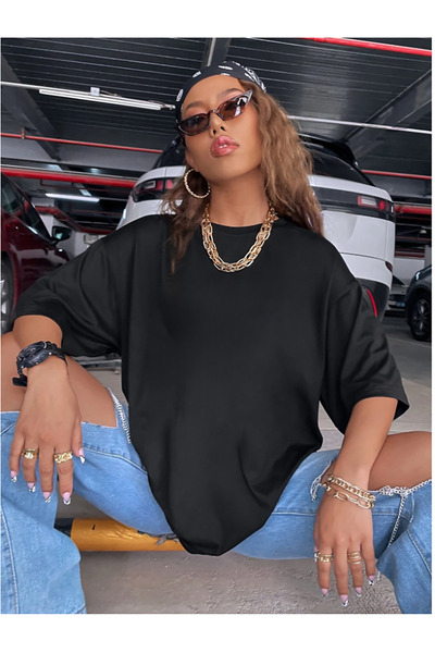 qavnas Unisex Black Modal Buttoned Soft Textured T-shirt