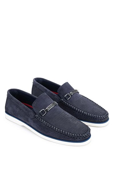 Tamer Tanca Men's Genuine Leather Navy Nubuck Loafer Shoes