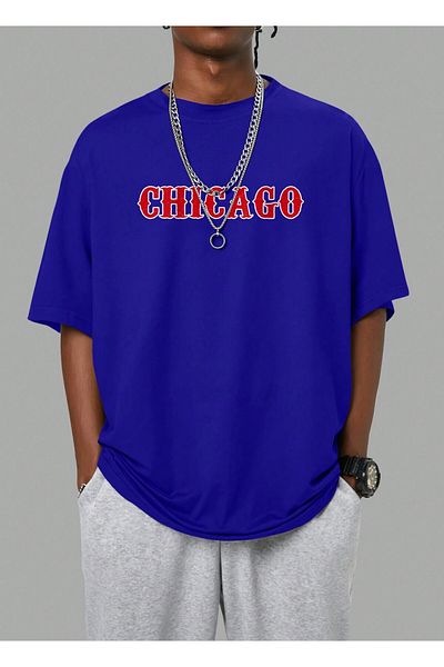 MODAGEN Tricou oversize cu imprimeu Chicago, albastru, pentru bărbați