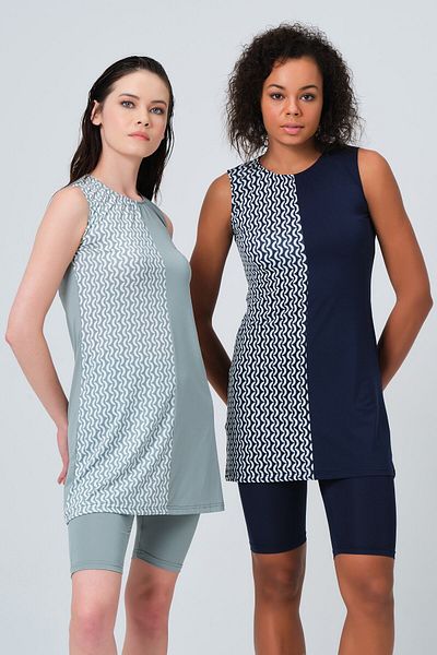 ALFASA One Side Patterned Zero Sleeve Semi Covered Swimsuit