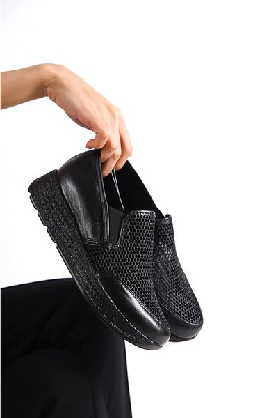 Deripabuc Genuine Leather Black Women's Leather Casual Shoes Trc-17695