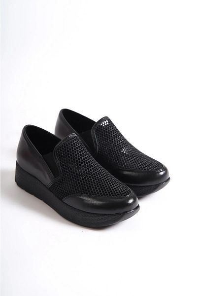 Deripabuc Genuine Leather Black Women's Leather Casual Shoes Trc-17695