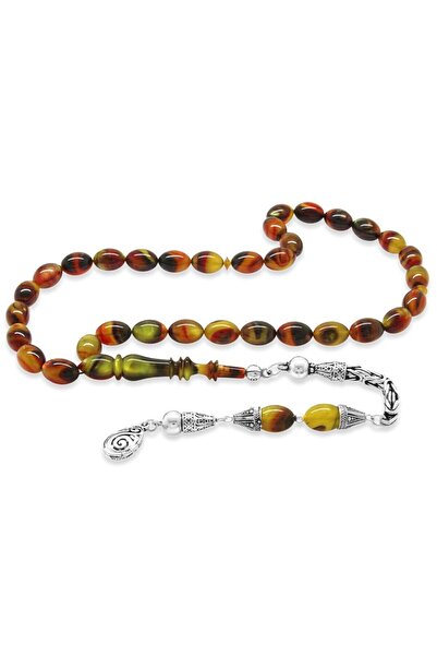 Tesbihane Χάντρες προσευχής από κεχριμπαρένιο κεχριμπαρένιο καφέ-μαύρο χρώμα, κομμένες σε κάψουλες, με εξειδικευμένη χειροτεχνία