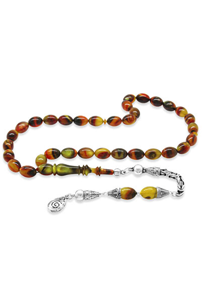 Tesbihane Χάντρες προσευχής από κεχριμπαρένιο κεχριμπαρένιο καφέ-μαύρο χρώμα, κομμένες σε κάψουλες, με εξειδικευμένη χειροτεχνία