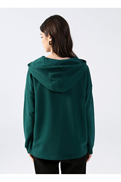 Fabrika Hooded Collar Plain Dark Green Women's Sweatshirt Lızom