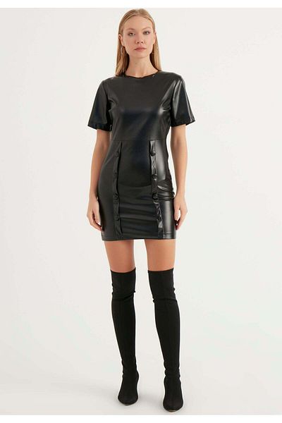 Herita Geknöpftes Lederkleid