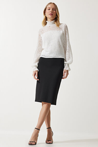 Happiness İstanbul Bluză elegantă din dantelă cu guler alb TP00022