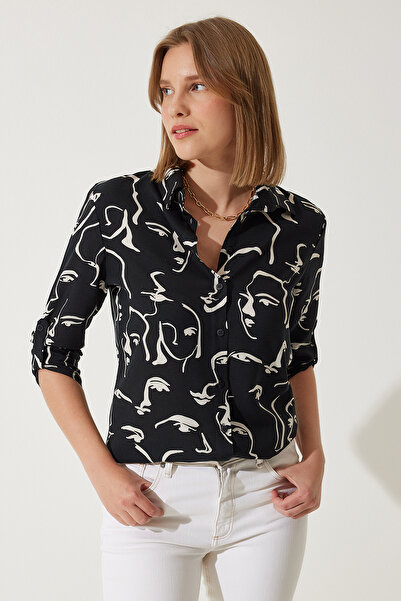 Happiness İstanbul Női fekete mintás alap ing BH00326