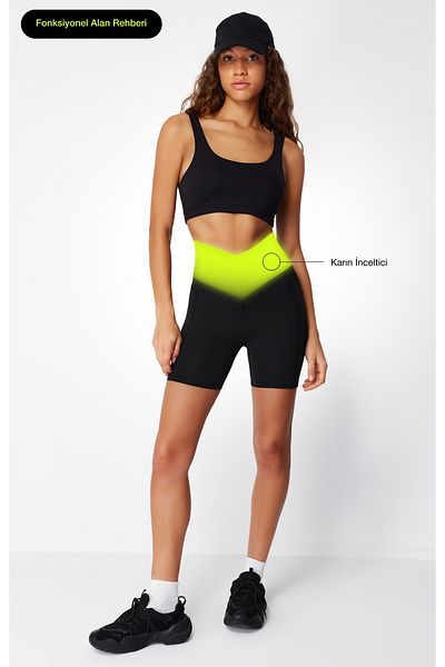Trendyol Collection Czarne, dzianinowe spodenki/krótkie legginsy z dodatkowym łączeniem talii THMSS24TY00014