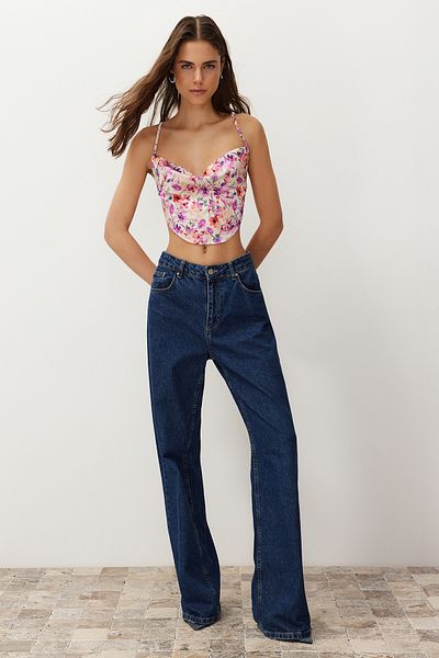 Trendyol Collection Υφαντή μπλούζα περιορισμένης έκδοσης με ροζ γιακά και λεπτομέρεια με κορδόνια στην πλάτη - TWOSS21BZ1903