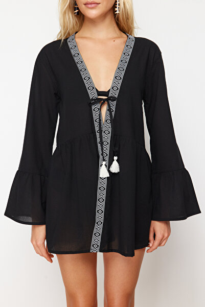Trendyol Collection Beach Kimono&Kaftan with Black Mini Woven Stripe Accessories Tbess24Km00042