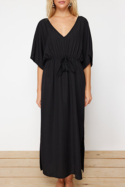 Trendyol Collection Μαύρο Maxi Woven Tie Φόρεμα παραλίας TBESS24EL00084