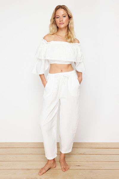 Trendyol Collection Λευκή υφασμένη μπλούζα παραλίας TBESS24BZ00008