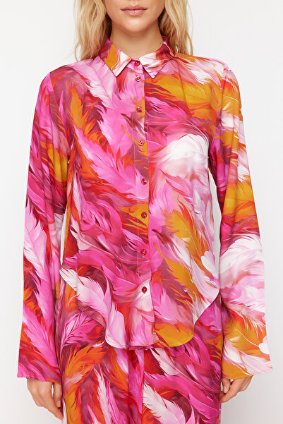 Trendyol Collection Absztrakt mintás strandruha szőtt inggel és nadrággal - TBESS24AU00003