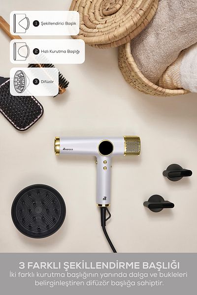 Karaca Hypersonic Hair Dryer D6 Water ION White Gold