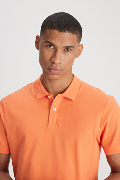 Lee Regular Fit Regular Cut 100% Cotton Polo Collar Orange T-Shirt