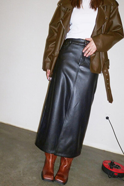 Noisy May FUSTA MAXI NMKATH PU NW FRONT SLIT WVN