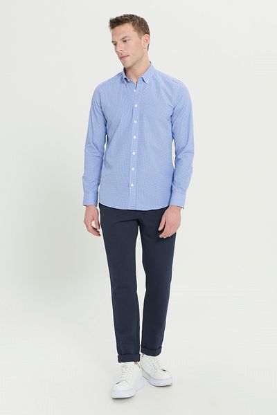 AC&Co / Altınyıldız Classics Pánská bavlněná kostkovaná košile Slim Fit úzkého střihu s knoflíkovým límečkem